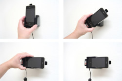 Support voiture Brodit Apple iPhone 3G avec chargeur allume cigare - Avec câble allume-cigare et un câble USB. Apple a approuvé câble. Pour une position verticale et horizontale plus sûr. Surface « peau de pèche ». Réf 521023