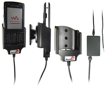 Support voiture  Brodit Sony Ericsson W960i  installation fixe - Avec rotule, connectique Molex. Chargeur 2A. Réf 971201