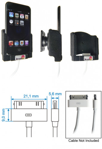 Support voiture  Brodit Apple iPod Touch  pour fixation cable - Pour origine Apple Câble (court). Avec rotule. Avec revêtement &quot