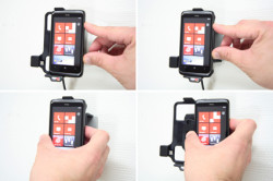Support voiture  Brodit HTC 7 Trophy  installation fixe - Avec rotule, connectique Molex. Chargeur 2A. Réf 513199