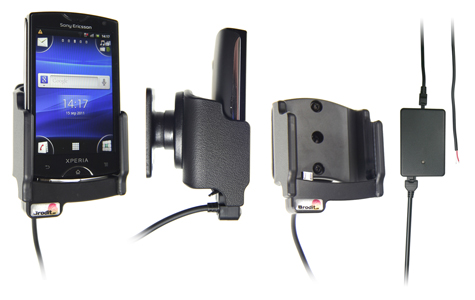 Support voiture  Brodit Sony Ericsson Xperia Mini  installation fixe - Avec rotule, connectique Molex. Chargeur 2A. Réf 513282