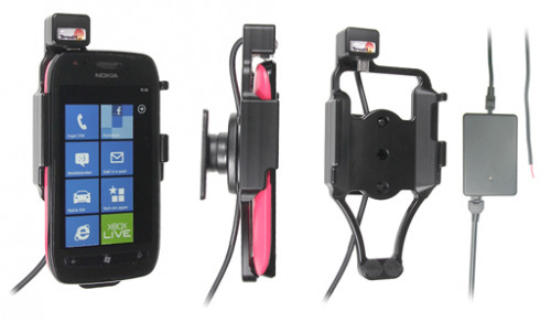 Support voiture  Brodit Nokia Lumia 710  installation fixe - Avec rotule, connectique Molex. Chargeur 2A. Réf 513359