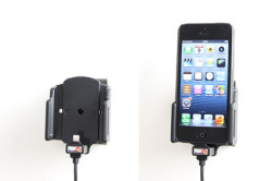 Support voiture  Brodit Apple iPhone 5  installation fixe - Avec rotule. Support réglable. Pour appareil avec étui de dimensions: Larg: 59-63 mm, épaiss.: 6-10 mm. Chargeur approuvé par Apple. Réf 527503