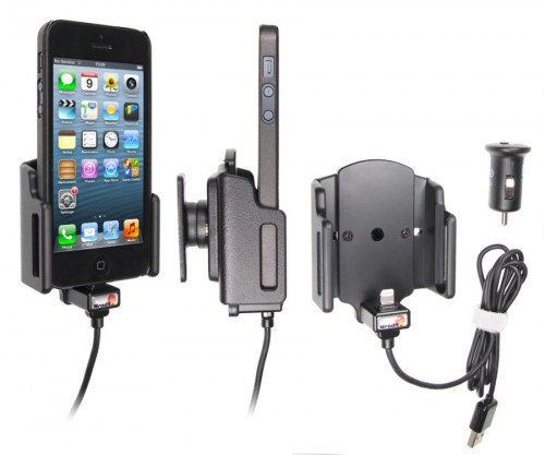 Support voiture Brodit Apple iPhone 5 avec chargeur allume cigare - Avec rotule. Avec câble USB. Chargeur approuvé par Apple. Support réglable. Pour appareil avec étui de dimensions: Larg: 59-63 mm, épaiss.: 6-10 mm. Réf 521503