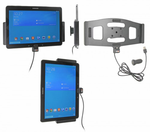 Support voiture  Brodit Samsung Galaxy Tab PRO 10.1 LTE SM-T525  avec chargeur allume cigare - Avec rotule. Avec câble USB. Réf 521608